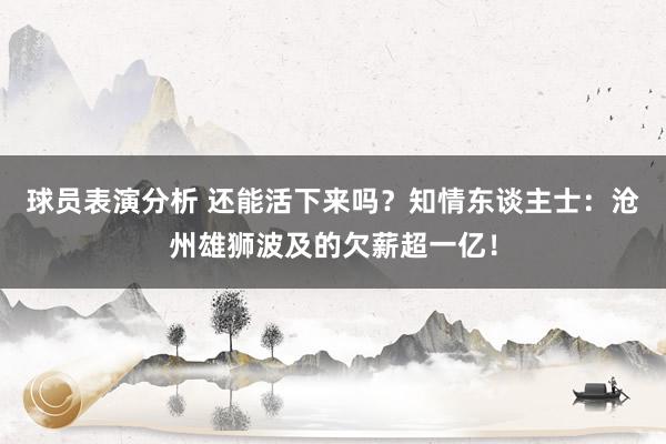 球员表演分析 还能活下来吗？知情东谈主士：沧州雄狮波及的欠薪超一亿！